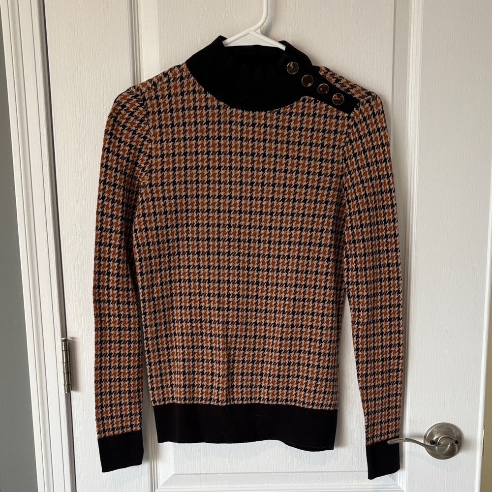 Ann Taylor Houndstooth Turtleneck Sweater with Button Detail